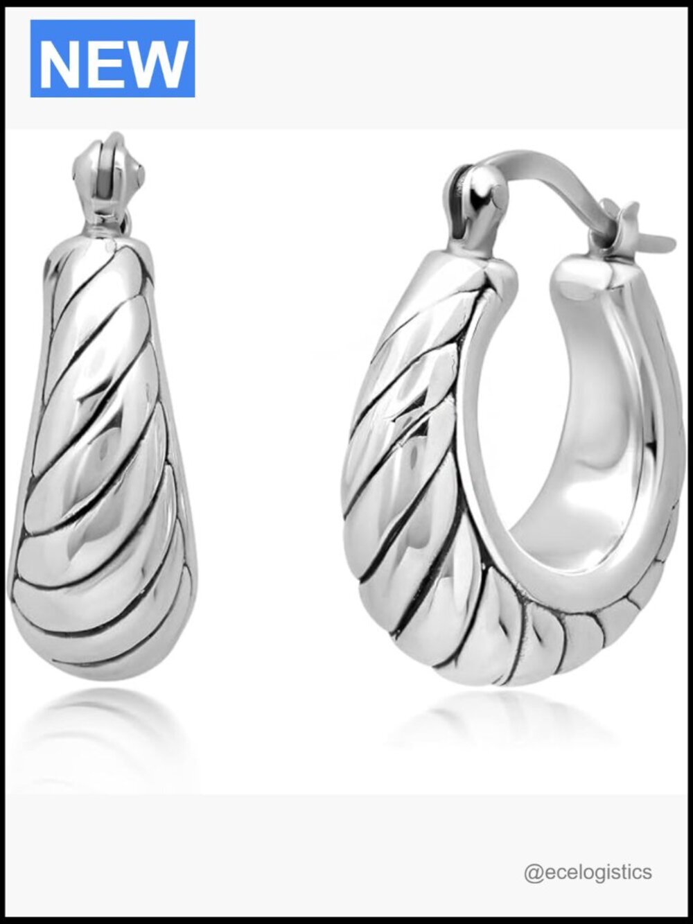 Lightweight Sterling Silver Chunky Hoop Earrings Hypoallergenic 0.9 Inch